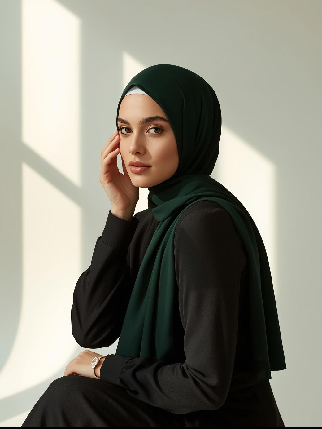 Deep Forest Green Georgette Hijab