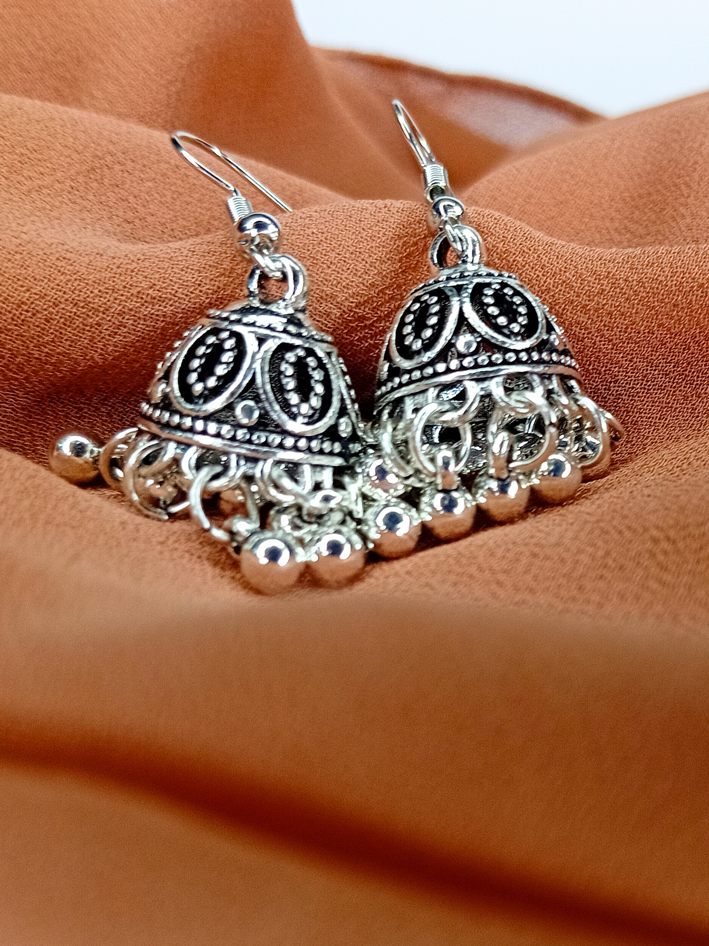 Antique Silver-Plated Jhumka Earrings