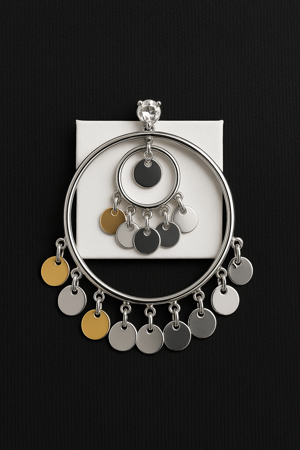 Stylish Silver Hoop Earrings with Dangling Disc Charms