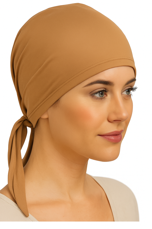Dark Camel Tie Back Hijab Cap