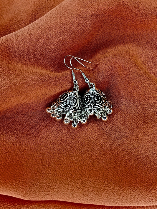Antique Silver-Plated Jhumka Earrings