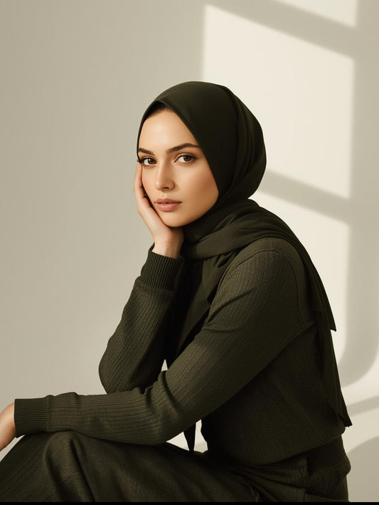 Deep Olive Green Georgette Hijab
